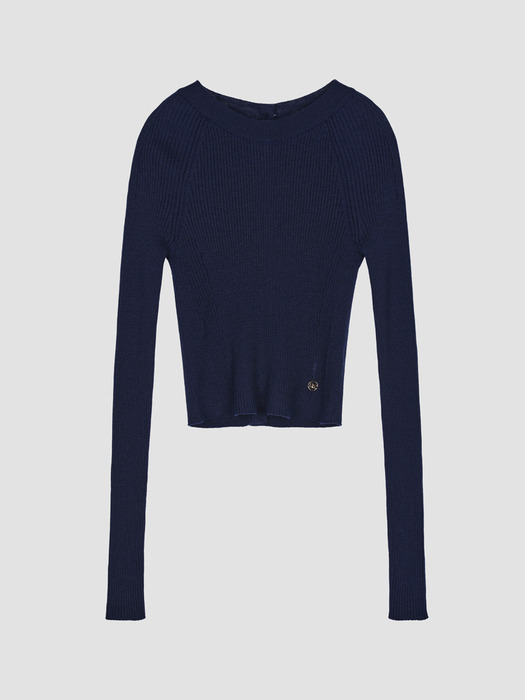 SIGNATURE OPEN BACK DETAIL CROPPED SWEATER (NAVY)