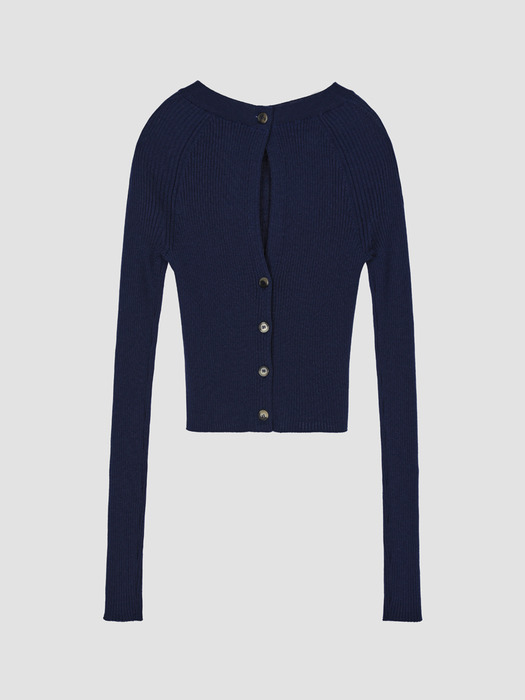 SIGNATURE OPEN BACK DETAIL CROPPED SWEATER (NAVY)