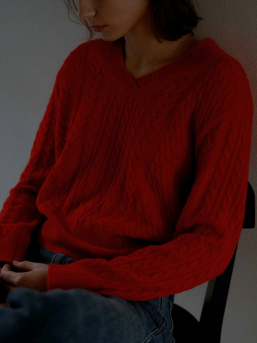 cashmere cable pullover (red)