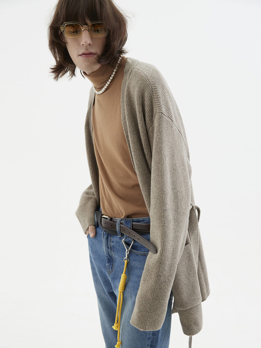 [UNISEX] Mid-length Wool Knit Cardigan Brown