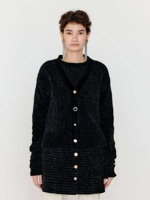 VIKO Button Point Textured Knit Cardigan - Black