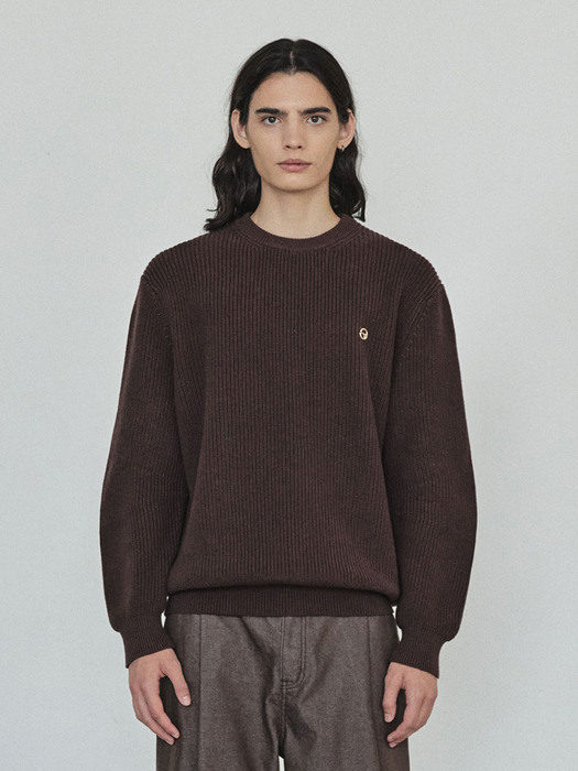 COTTON CURVED SLEEVE PULLOVER_BROWN