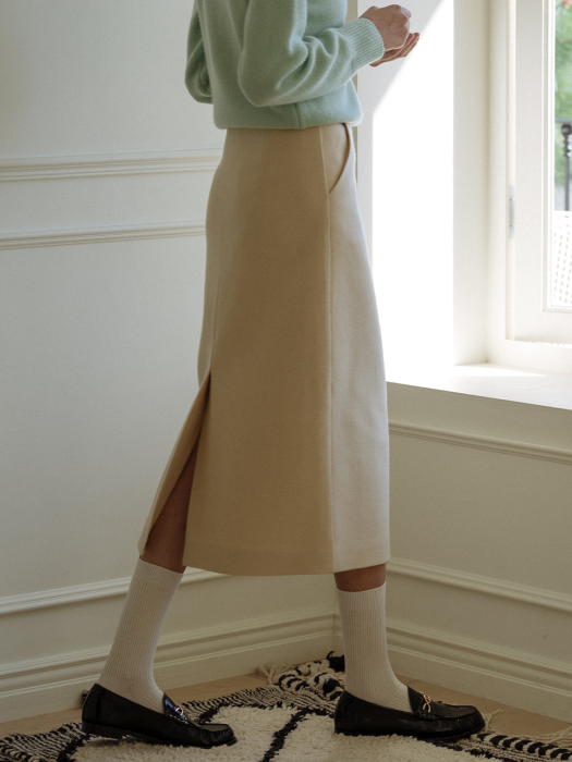 Wool logo point skirt_Butter