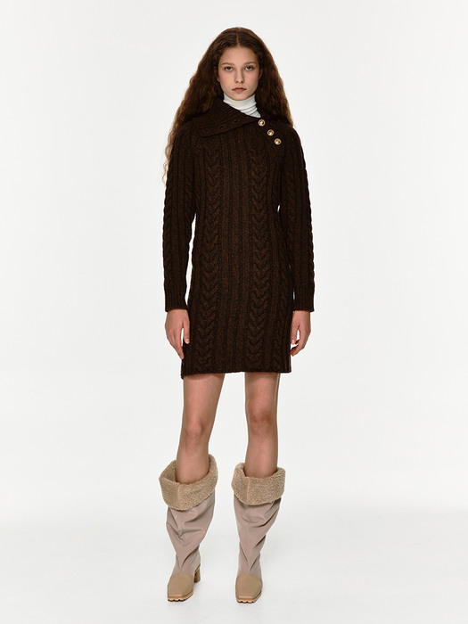 TWW WOOL HIGH NECK CABLE KNIT DRESS_3 COLORS