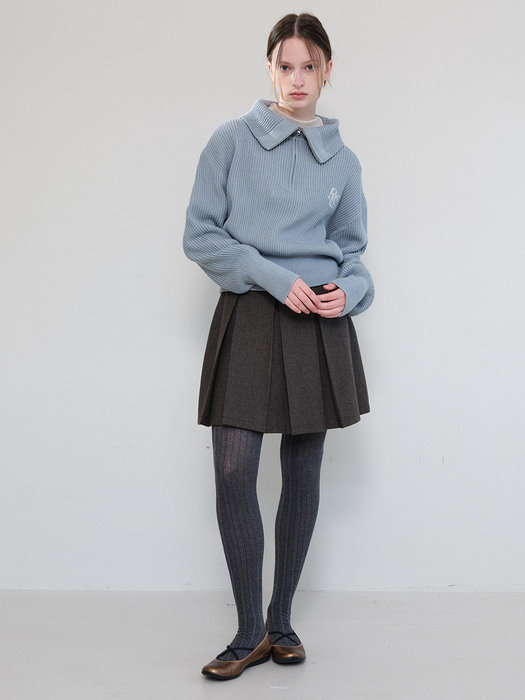 Pleats Wool Mini Skirt [KHAKI BROWN]