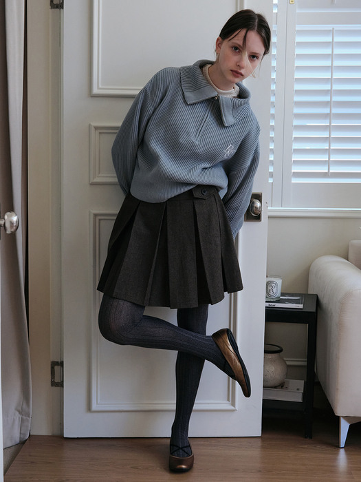 Pleats Wool Mini Skirt [KHAKI BROWN]