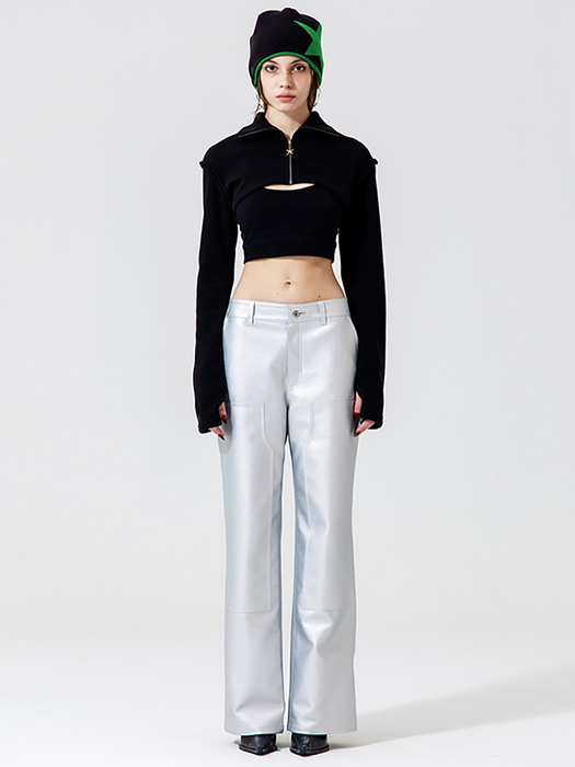 LEATHER CARPENTER PANTS [SILVER]