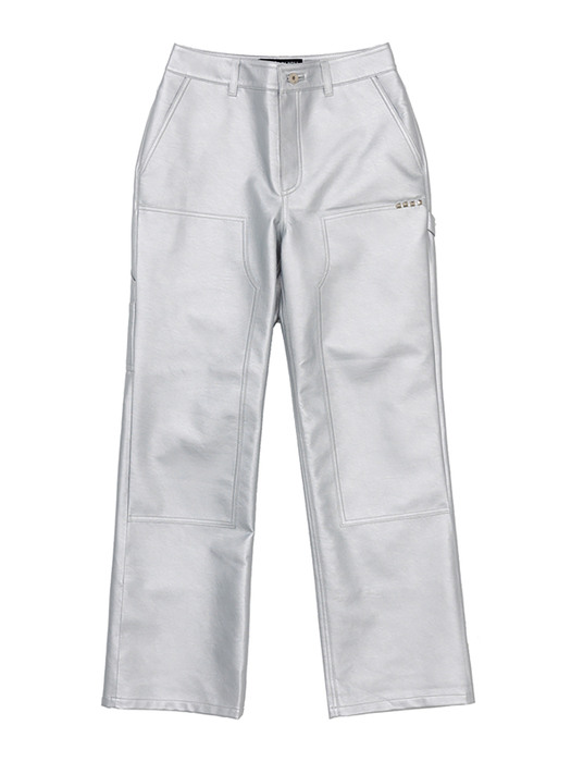 LEATHER CARPENTER PANTS [SILVER]