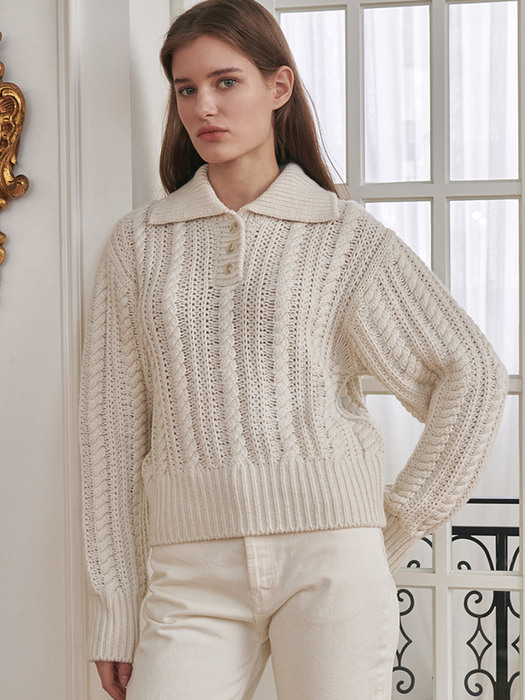 Cable Collar Wool Knit - Ivory