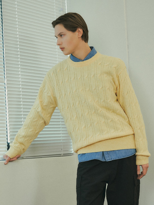 T20008 Loose cable knit_Yellow