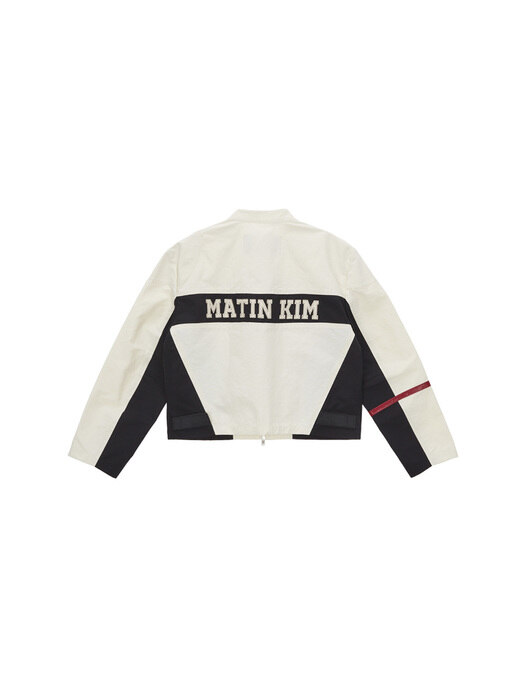 FAUX LEATHER RACING JACKET IN IVORY