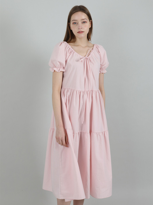 Romantic Shirring Long Onepiece (Pink)