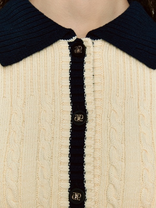 color cable mix cardigan - ivory