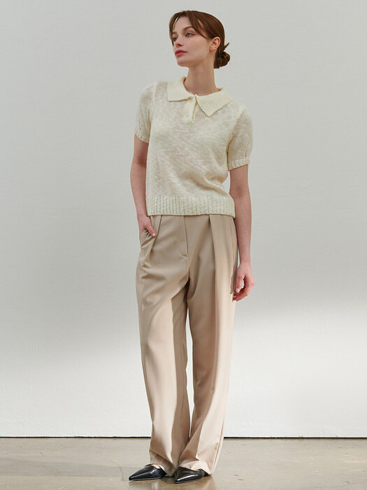 BOUCLE COLLAR KNIT IVORY