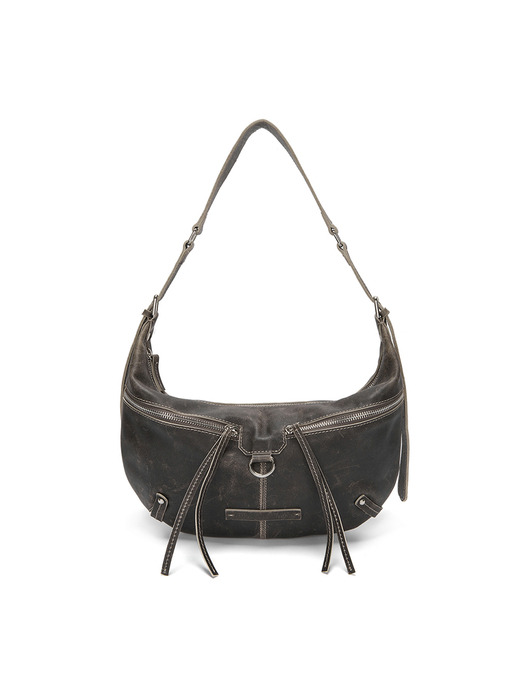 ZIPPER LEATHER ROUND BAG IN BROWN