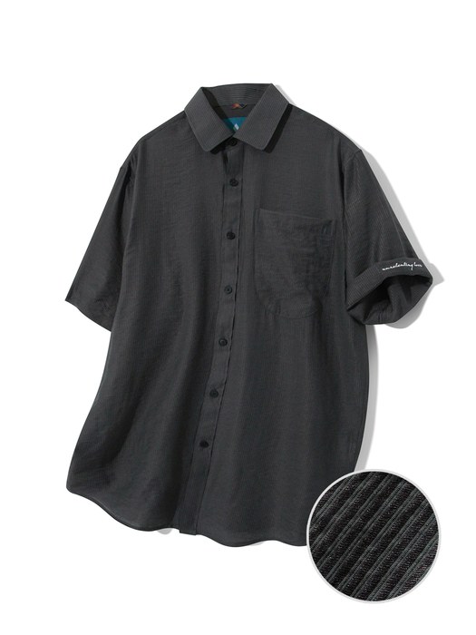 Silky Stripe Overfit 1/2 Shirt S126 Crow Black