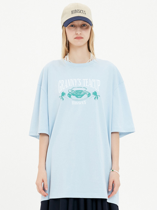 UNISEX, HIBISCUS Oversized T-shirt / Sky Blue