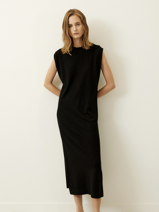 Cap Sleeve Long Dress Black