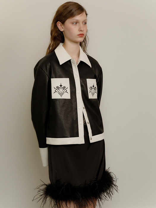 Art nouveau embroidery leather jacket (black)