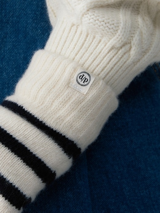 stripe knit gloves - ivory
