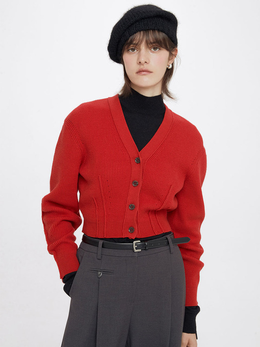 Cropped Knit Cardigan in Red VK3WD250-63