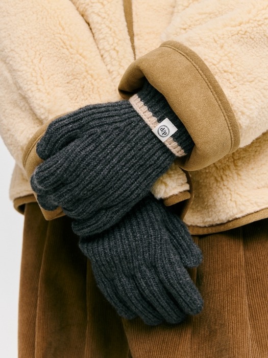 line knit gloves - charcoal