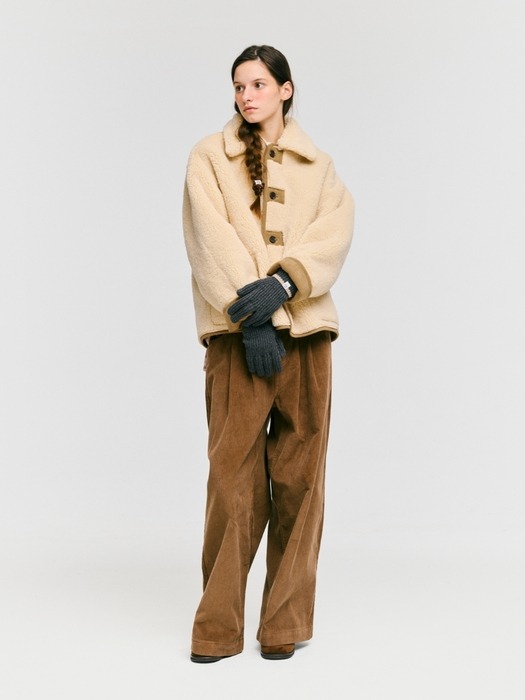 line knit gloves - charcoal