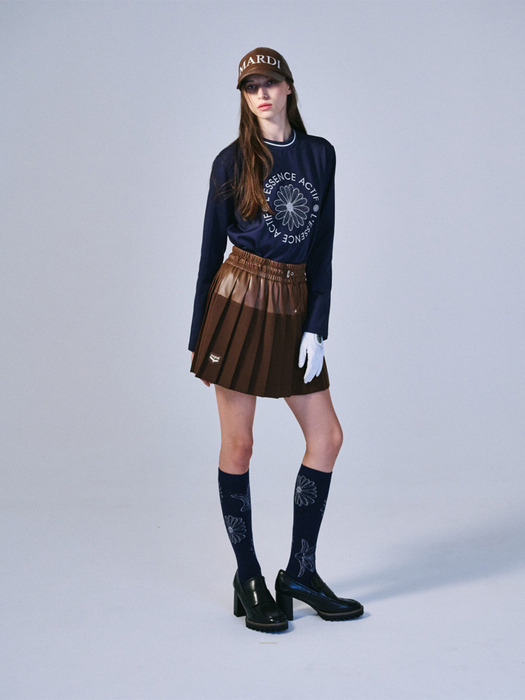 FAUX LEATHER COMBO MINI SKIRT_BROWN IVORY