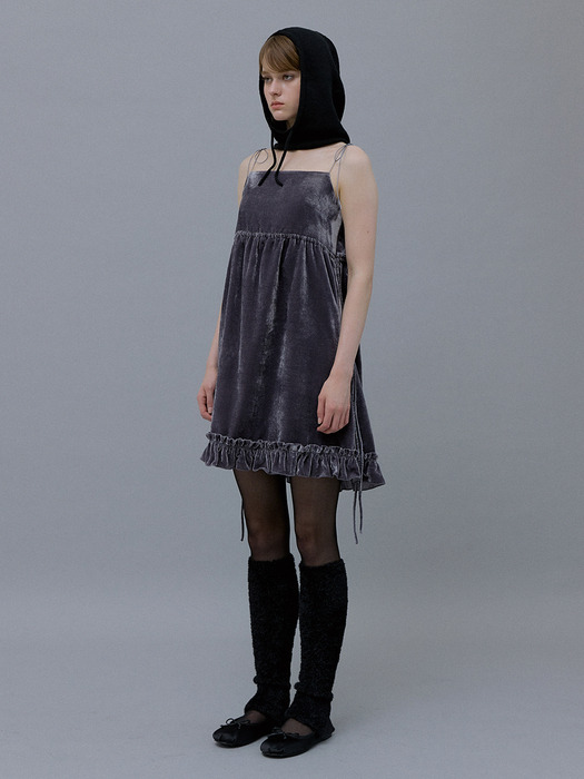 Velvet Shrring Mini Dress (Winter Gray)