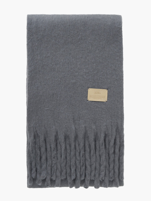 Simple patch wool long muffler - darkgrey