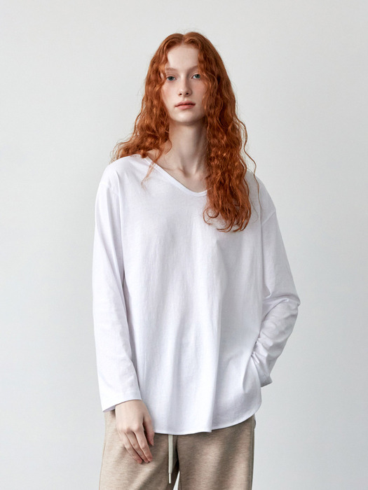 코즈넉 홀리 브이넥 여성 긴팔 티셔츠
