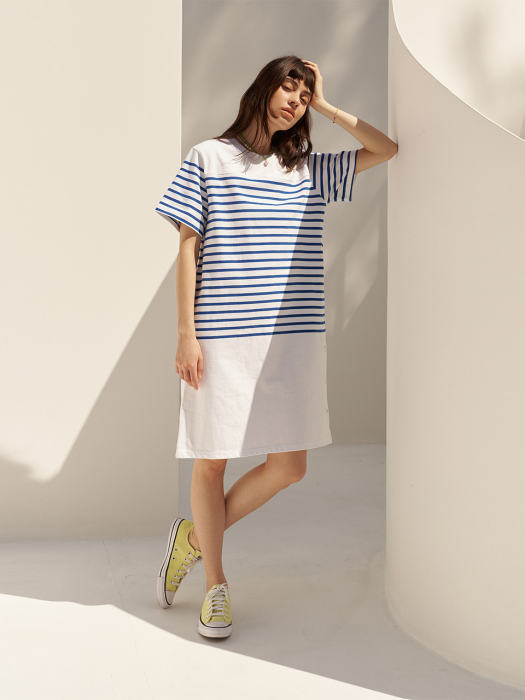 A STRIPE BUTTON DRESS_WHITE