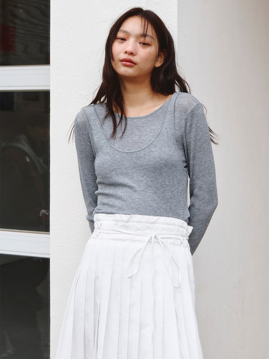 Layered Sheer Knit Top  Grey (KE4151M033)