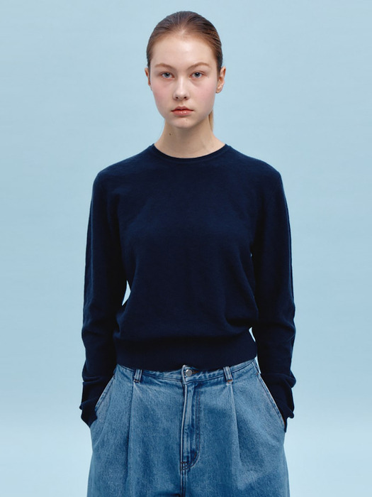 Wool Blended Embo Roundneck Pullover  Navy (WE4151C10R)