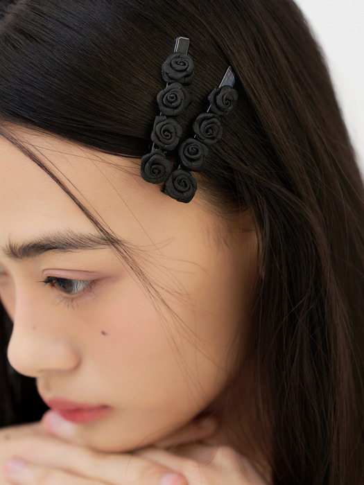 [2SET] black rose hair pin