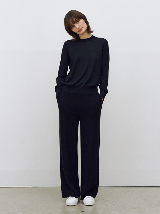 Cashmere Blend Straight-leg Knit Pants Black