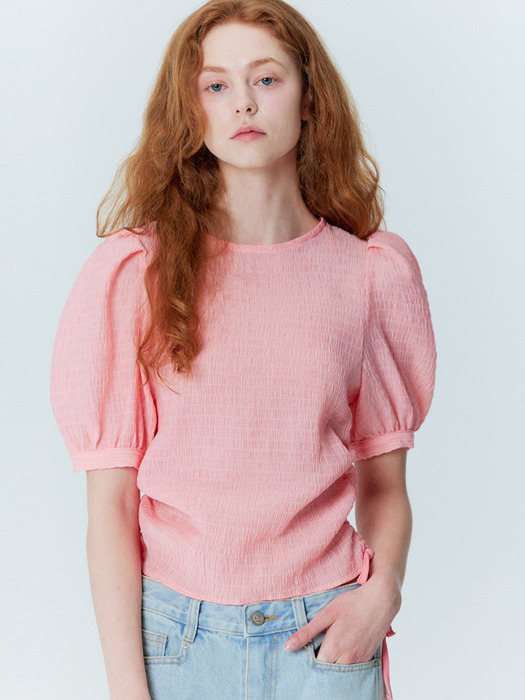 Crinkle string blouse_Coral Pink