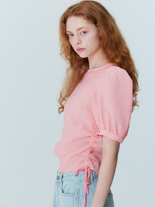 Crinkle string blouse_Coral Pink