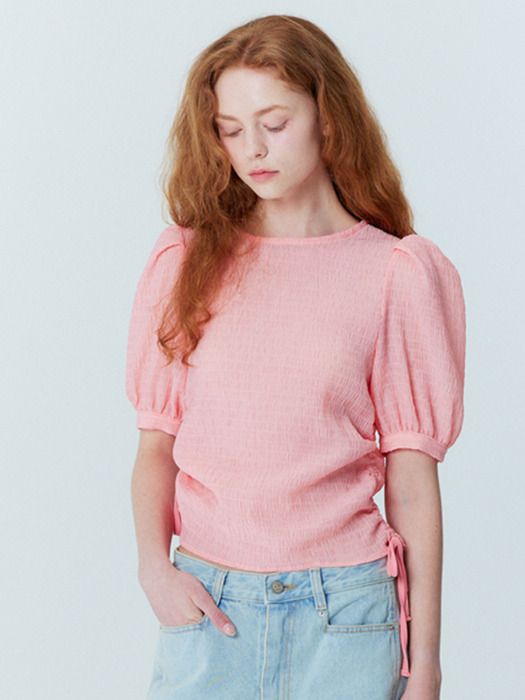 Crinkle string blouse_Coral Pink