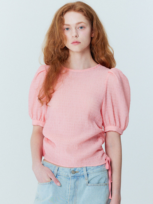 Crinkle string blouse_Coral Pink