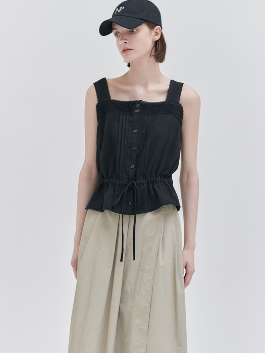 24N summer pin-tuck sleeveless blouse [BK]