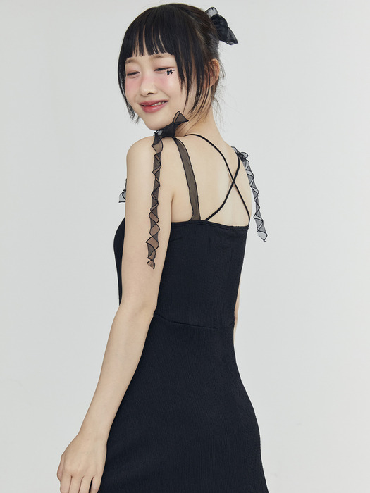 RIBBON CAP DRESS - BLACK