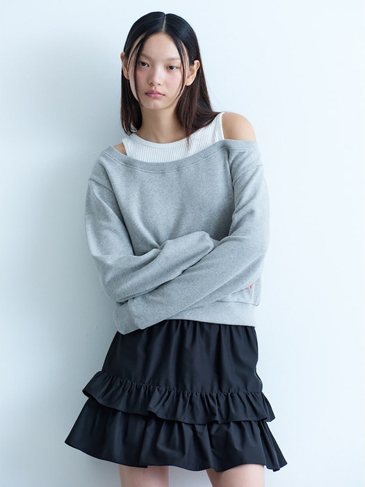 Offshoulder Layered Sweatshirts  Grey (KE4840M043)