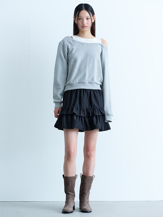 Offshoulder Layered Sweatshirts  Grey (KE4840M043)