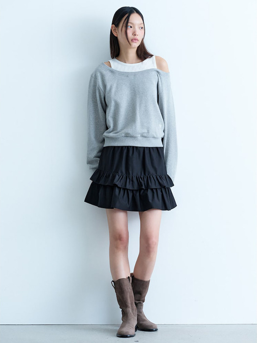 Offshoulder Layered Sweatshirts  Grey (KE4840M043)