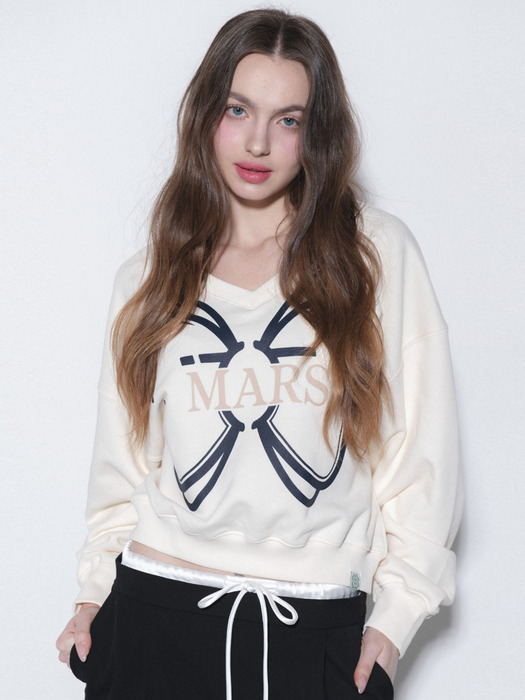 RIBBON V NECK SWEATSHIRT-IVORY