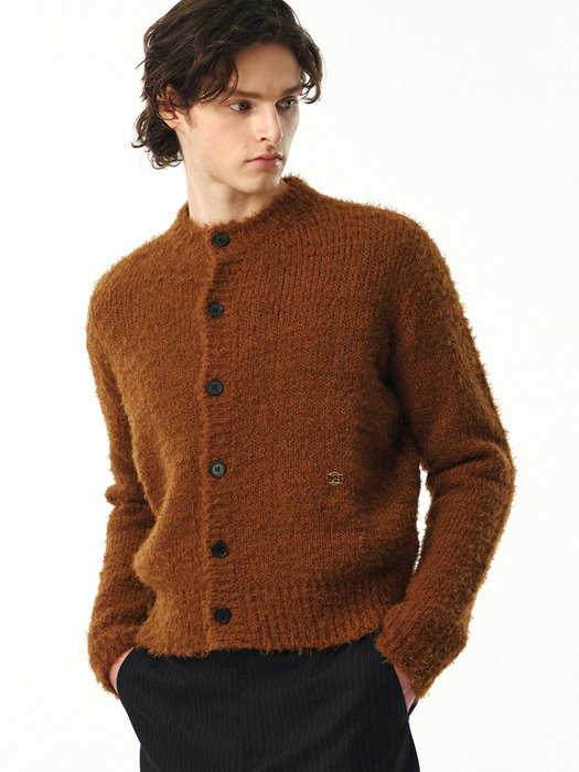 UNISEX, Hairy Round Knit Cardigan / Camel