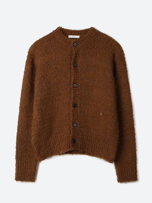 UNISEX, Hairy Round Knit Cardigan / Camel