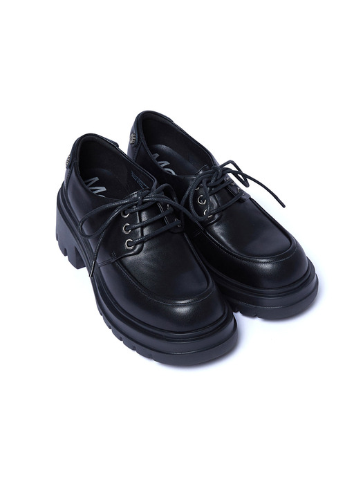 FLOWER RIVET LACE-UP LOAFERS_BLACK