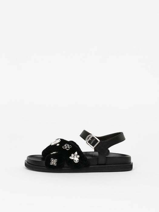 Orlane Shearling Sandals in BLACK